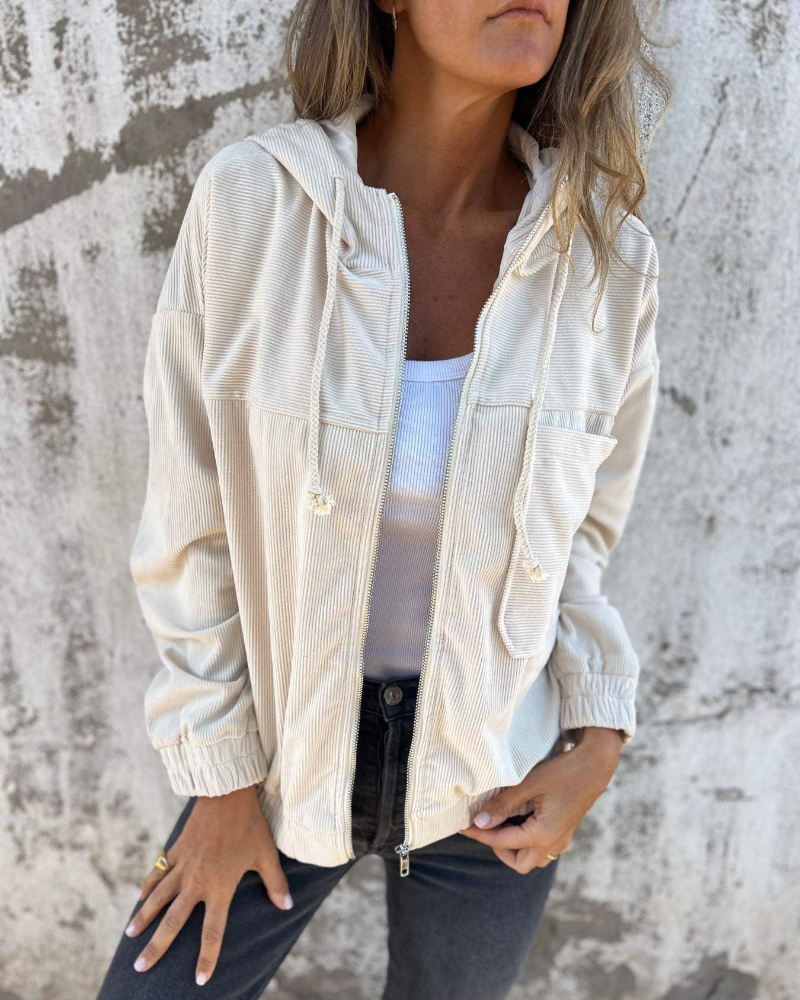 Loraine | Veste à capuche en corduroy avec fermeture éclair