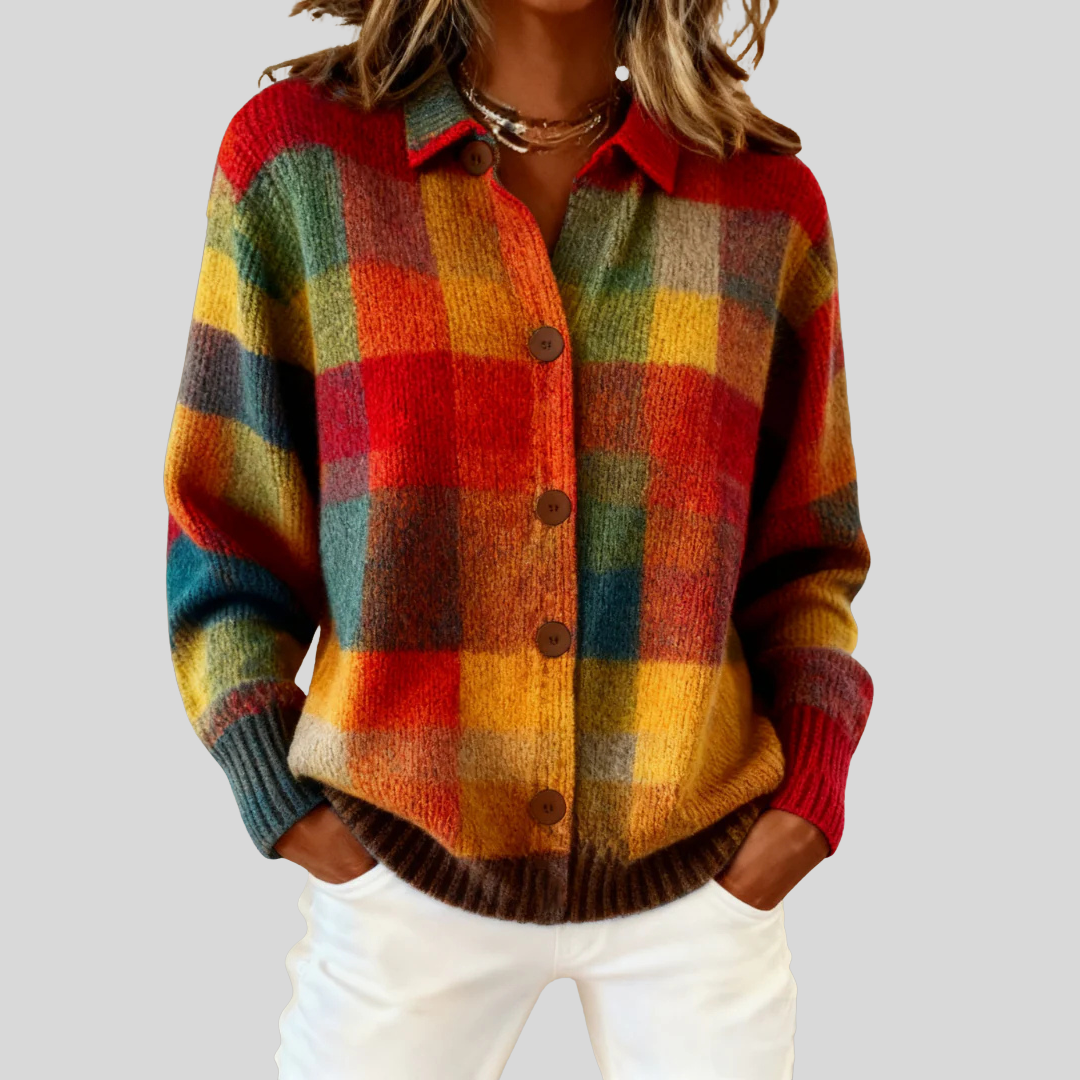 Adrienne | Cardigan à Carreaux Rétro