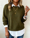 Cyrielle | Pull avec col de chemise et design patchwork