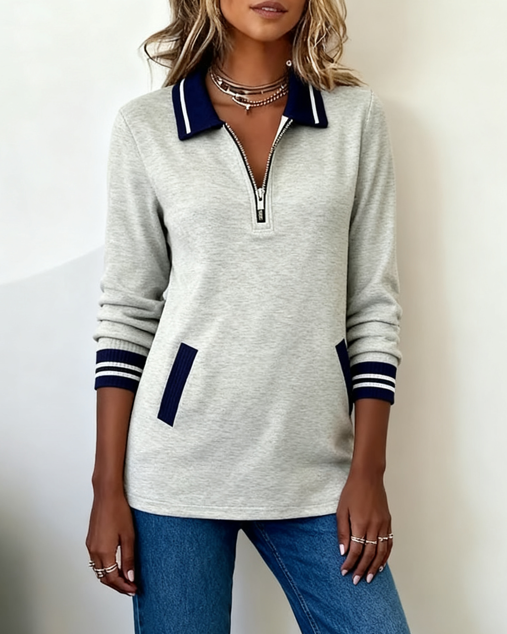 Capucine | Sweatshirt Ample avec Col et Fermeture Éclair