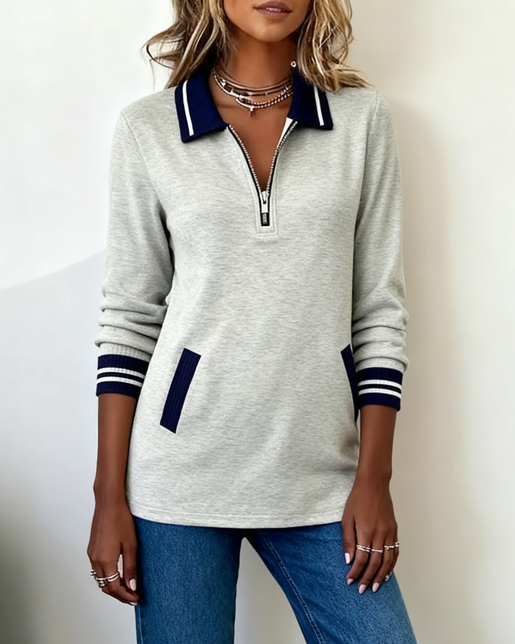 Capucine | Sweatshirt Ample avec Col et Fermeture Éclair