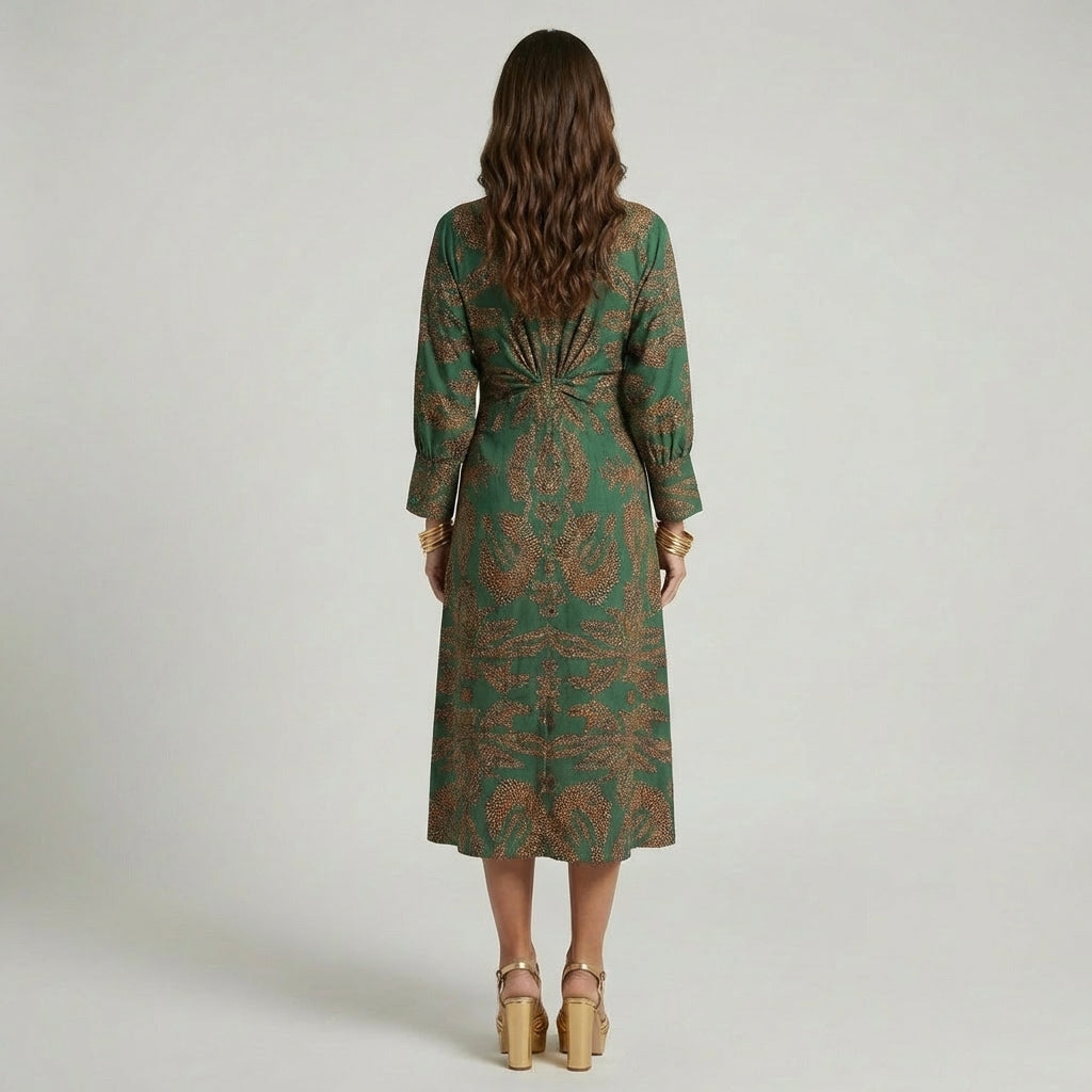 Soléane | Robe Midi Élégante avec Imprimé de Charme Intemporel