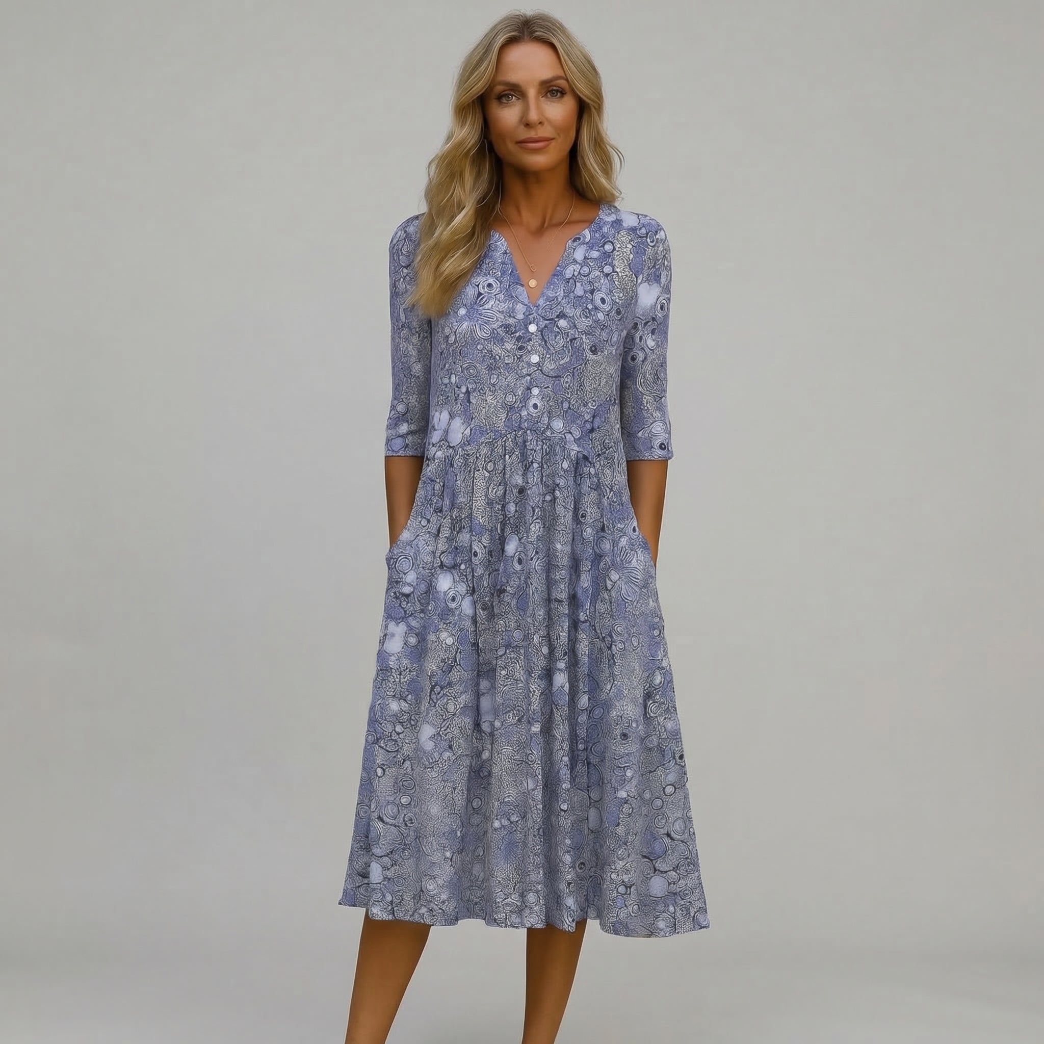 Coréliane | Élégance Midi Robe V-Cou Gracieuse