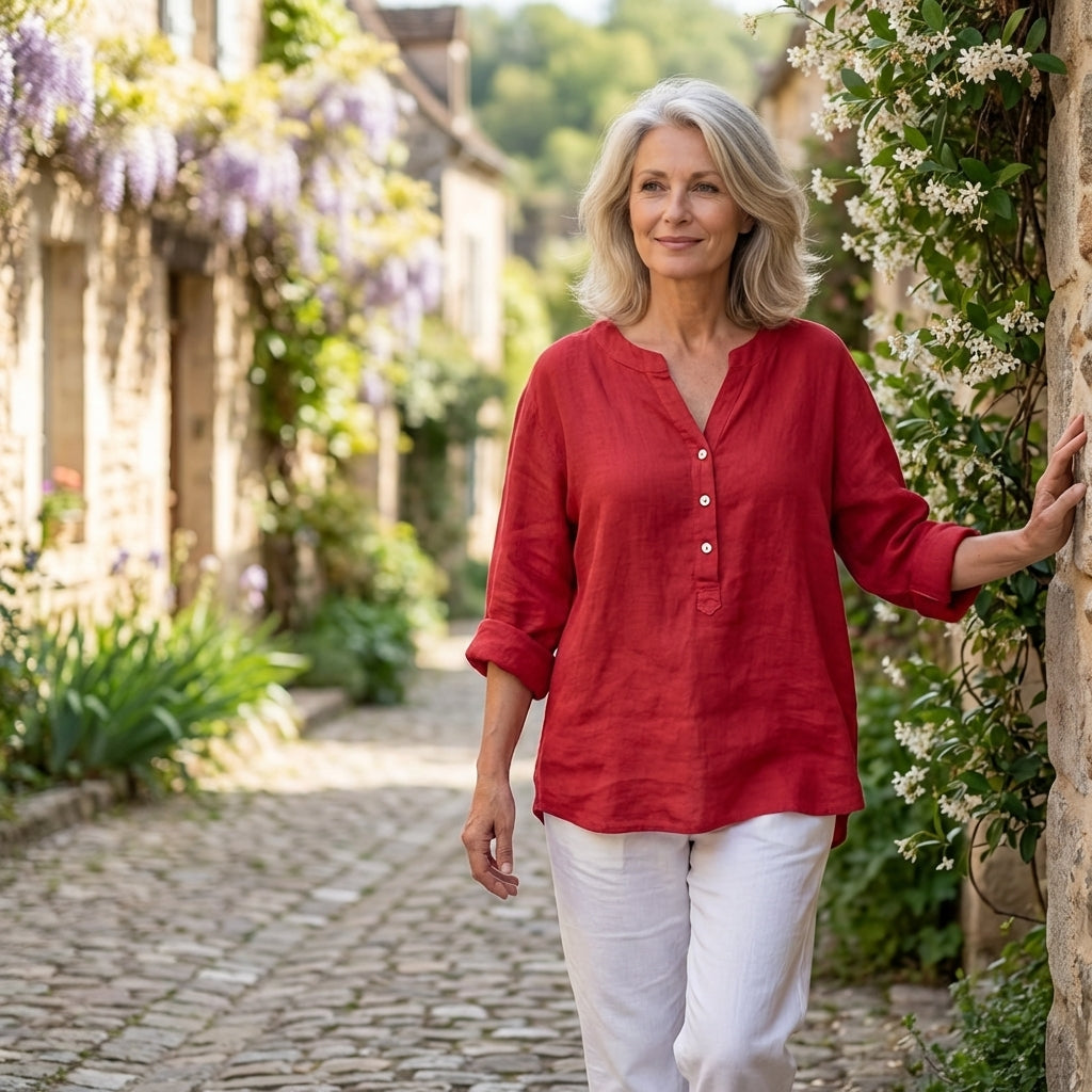 Velianne | Blouse Élegante en Coton-Lin à Col V