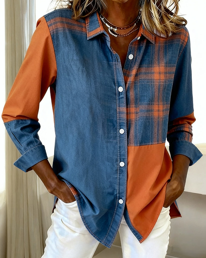 Esmée-Lou | Chemise avec Col Notché et Design à Carreaux Contrastés